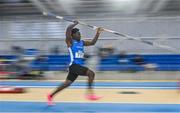 28 January 2024; Taiwo Adereni of Waterford AC, competes in the pole vault of the senior men's heptathlon during day two of 123.ie National Indoor Combined Events at the Sport Ireland National Indoor Arena in Dublin. Photo by Sam Barnes/Sportsfile