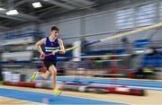 28 January 2024; Charlie Sands of Ardee and District AC, Louth, competes in the pole vault of the 16-17 boys combined events during day two of 123.ie National Indoor Combined Events at the Sport Ireland National Indoor Arena in Dublin. Photo by Sam Barnes/Sportsfile