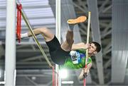 28 January 2024; Oisin O'Regan of Killarney Valley AC, Kerry, competes in the pole vault of the junior 18-19 boys combined events during day two of 123.ie National Indoor Combined Events at the Sport Ireland National Indoor Arena in Dublin. Photo by Sam Barnes/Sportsfile