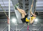 28 January 2024; Noah Gilmore of Kilkenny City Harriers AC, competes in the pole vault of the U20 men's heptathlon during day two of 123.ie National Indoor Combined Events at the Sport Ireland National Indoor Arena in Dublin. Photo by Sam Barnes/Sportsfile