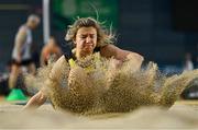 28 January 2024; Bláithín Ní Chiaráin of Dunleer AC, Louth, competes in the long jump of the senior women's pentathlon during day two of 123.ie National Indoor Combined Events at the Sport Ireland National Indoor Arena in Dublin. Photo by Sam Barnes/Sportsfile