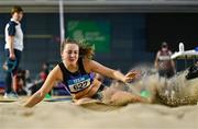 28 January 2024; Maeve Hayes of St Pauls AC, Wexford, competes in the long jump of the senior women's pentathlon during day two of 123.ie National Indoor Combined Events at the Sport Ireland National Indoor Arena in Dublin. Photo by Sam Barnes/Sportsfile