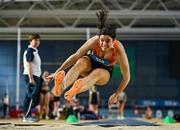 28 January 2024; Laura Frawley of Nenagh Olympic AC, Tipperary, competes in the long jump of the senior women's pentathlon during day two of 123.ie National Indoor Combined Events at the Sport Ireland National Indoor Arena in Dublin. Photo by Sam Barnes/Sportsfile