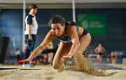 28 January 2024; Laura Frey of Lagan Valley AC, Antrim, competes in the long jump of the senior women's pentathlon during day two of 123.ie National Indoor Combined Events at the Sport Ireland National Indoor Arena in Dublin. Photo by Sam Barnes/Sportsfile