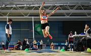 28 January 2024; Louise King of St Colmans South Mayo AC, competes in the long jump of the senior women's pentathlon during day two of 123.ie National Indoor Combined Events at the Sport Ireland National Indoor Arena in Dublin. Photo by Sam Barnes/Sportsfile