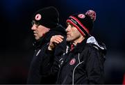 28 January 2024; Tyrone joint-managers Brian Dooher, right, and Feargal Logan during the Allianz Football League Division 1 match between Tyrone and Roscommon at O’Neills Healy Park in Omagh, Tyrone. Photo by Ben McShane/Sportsfile
