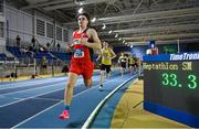 28 January 2024; Finn O'Neill of Lifford Strabane AC, Donegal, competes in the 1000m of the senior men's heptathlon during day two of 123.ie National Indoor Combined Events at the Sport Ireland National Indoor Arena in Dublin. Photo by Sam Barnes/Sportsfile