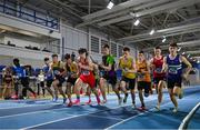 28 January 2024; A general view of the start of the 1000m of the men's heptathlon during day two of 123.ie National Indoor Combined Events at the Sport Ireland National Indoor Arena in Dublin. Photo by Sam Barnes/Sportsfile