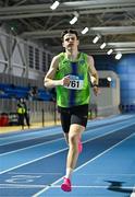 28 January 2024; Oisin O'Regan of Killarney Valley AC, Kerry, competes in the 1000m of the U20 men's heptathlon during day two of 123.ie National Indoor Combined Events at the Sport Ireland National Indoor Arena in Dublin. Photo by Sam Barnes/Sportsfile