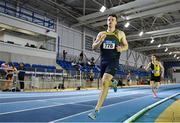 28 January 2024; Jack Forde of St Killians AC, Wexford, competes in the 1000m of the senior men's heptathlon during day two of 123.ie National Indoor Combined Events at the Sport Ireland National Indoor Arena in Dublin. Photo by Sam Barnes/Sportsfile