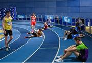 28 January 2024; Athletes after finising the men's heptathlon during day two of 123.ie National Indoor Combined Events at the Sport Ireland National Indoor Arena in Dublin. Photo by Sam Barnes/Sportsfile