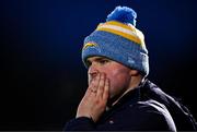 28 January 2024; Roscommon manager Davy Burke reacts during the Allianz Football League Division 1 match between Tyrone and Roscommon at O’Neills Healy Park in Omagh, Tyrone. Photo by Ben McShane/Sportsfile