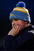 28 January 2024; Roscommon manager Davy Burke reacts during the Allianz Football League Division 1 match between Tyrone and Roscommon at O’Neills Healy Park in Omagh, Tyrone. Photo by Ben McShane/Sportsfile