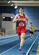 28 January 2024; Finn O'Neill of Lifford Strabane AC, Donegal, competes in the 1000m of the senior men's heptathlon during day two of 123.ie National Indoor Combined Events at the Sport Ireland National Indoor Arena in Dublin. Photo by Sam Barnes/Sportsfile