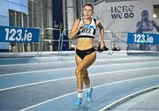 28 January 2024; Lara O'Byrne of Donore Harriers AC, Dublin, competes in the 800m of the senior women's pentathlon during day two of 123.ie National Indoor Combined Events at the Sport Ireland National Indoor Arena in Dublin. Photo by Sam Barnes/Sportsfile