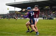 28 January 2024; Séamus Casey of Wexford in action against Daniel Loftus of Galway during the Dioralyte Walsh Cup Final match between Wexford and Galway at Netwatch Cullen Park in Carlow. Photo by Seb Daly/Sportsfile