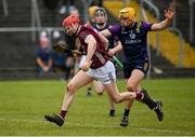 28 January 2024; Tom Monaghan of Galway in action against Damien Reck of Wexford during the Dioralyte Walsh Cup Final match between Wexford and Galway at Netwatch Cullen Park in Carlow. Photo by Seb Daly/Sportsfile