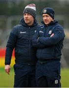28 January 2024; Galway selectors Kevin Lally, left, and Damian Joyce before the Dioralyte Walsh Cup Final match between Wexford and Galway at Netwatch Cullen Park in Carlow. Photo by Seb Daly/Sportsfile