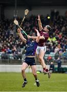 28 January 2024; Kevin Cooney of Galway in action against Conor Foley of Wexford during the Dioralyte Walsh Cup Final match between Wexford and Galway at Netwatch Cullen Park in Carlow. Photo by Seb Daly/Sportsfile