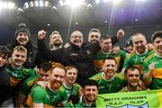 21 January 2024; Glen manager Malachy O'Rourke celebrates with his players after their side's victory in the AIB GAA Football All-Ireland Senior Club Championship Final match between Glen of Derry and St Brigid's of Roscommon at Croke Park in Dublin. Photo by Piaras Ó Mídheach/Sportsfile