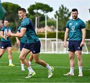 29 January 2024; Sam Prendergast, left, and Robbie Henshaw during an Ireland Rugby squad training session at The Campus in Quinta da Lago, Portugal. Photo by Brendan Moran/Sportsfile