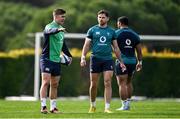 29 January 2024; Jack Crowley, left, and Hugo Keenan during an Ireland Rugby squad training session at The Campus in Quinta da Lago, Portugal. Photo by Brendan Moran/Sportsfile