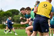 29 January 2024; Peter O’Mahony, left, and Jack Crowley during an Ireland Rugby squad training session at The Campus in Quinta da Lago, Portugal. Photo by Brendan Moran/Sportsfile