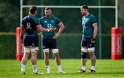29 January 2024; Joe McCarthy, left, Tadhg Beirne and Iain Henderson during an Ireland Rugby squad training session at The Campus in Quinta da Lago, Portugal. Photo by Brendan Moran/Sportsfile