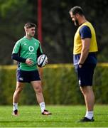 29 January 2024; Jack Crowley, left, and head coach Andy Farrell during an Ireland Rugby squad training session at The Campus in Quinta da Lago, Portugal. Photo by Brendan Moran/Sportsfile