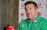 29 January 2024; National scrum coach John Fogarty during an Ireland Rugby media conference at The Campus in Quinta da Lago, Portugal. Photo by Brendan Moran/Sportsfile