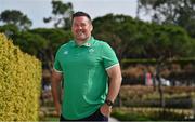 29 January 2024; National scrum coach John Fogarty poses for a portrait after an Ireland Rugby media conference at The Campus in Quinta da Lago, Portugal. Photo by Brendan Moran/Sportsfile