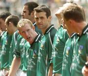 11 July 2004; Limerick players Stephen Kelly, left, and Muiris Gavin line up alongside their team-mates awaiting the arrival of President Mary McAleese. Bank of Ireland Munster Senior Football Championship Final, Limerick v Kerry, Gaelic Grounds, Limerick. Picture credit; Brendan Moran / SPORTSFILE