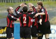 20 July 2004; Sean Francis, third from right, Longford Town, celebrates after scoring his sides first goal with team-mates, left to right, Alan Kirby, Alan Murphy, Sean Purnty and Stephen Paisley. eircom League Cup Semi-Final, Finn Harps v Longford Town, Finn Park, Ballybofey, Co. Donegal. Picture credit; David Maher / SPORTSFILE