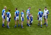 18 July 2004; Members of the Laois team prepare for the pre-match parade. Bank of Ireland Leinster Senior Football Championship Final, Laois v Westmeath, Croke Park, Dublin. Picture credit; Ray McManus / SPORTSFILE