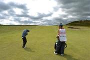 21 July 2004; Paul McGinley plays his second shot up onto the 5th green. Nissan Irish Open Pro Am, County Louth Golf Club, Baltray, Co. Louth. Picture credit; Brendan Moran / SPORTSFILE