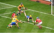 8 September 2013; Séamus Harnedy, left, and Luke O'Farrell, Cork, are involved in a goalmouth scramble, which resulted in a Cork free, with Clare players, left to right, Cian Dillon, David McInerney, and Patrick Kelly. GAA Hurling All-Ireland Senior Championship Final, Cork v Clare, Croke Park, Dublin. Picture credit: Dáire Brennan / SPORTSFILE