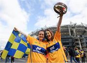 8 September 2013; Clare supporters, Claire Moran, left, from Kilkee, Co. Clare, and Ciara O'Dean, from Kilmihil, Co. Clare, ahead of the GAA Hurling All-Ireland Championship Finals, Croke Park, Dublin. Picture credit: Dáire Brennan / SPORTSFILE
