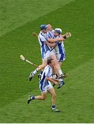 8 September 2013; Waterford players, left to right, Michael Kearney, Austin Gleeson, Micheál Harney and Stephen Bennett, celebrate at the final whistle. Electric Ireland GAA Hurling All-Ireland Minor Championship Final, Galway v Waterford, Croke Park, Dublin. Picture credit: Dáire Brennan / SPORTSFILE