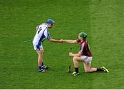 8 September 2013; Patrick Curran, Waterford, shakes hands with Shane Cooney, Galway, after the game. Electric Ireland GAA Hurling All-Ireland Minor Championship Final, Galway v Waterford, Croke Park, Dublin. Picture credit: Dáire Brennan / SPORTSFILE