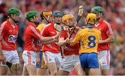 8 September 2013; Colm Galvin, Clare, gets involved in a tussle with Cathal Naughton, second from right, Cork, during the game. GAA Hurling All-Ireland Senior Championship Final, Cork v Clare, Croke Park, Dublin. Picture credit: Brendan Moran / SPORTSFILE