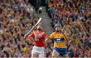 8 September 2013; Patrick Horgan, Cork, controls the sliothar ahead of Brendan Bugler, Clare, on his way to scoring his side's last point of the game, which put them into the lead before Clare equalised to send the game to a replay. GAA Hurling All-Ireland Senior Championship Final, Cork v Clare, Croke Park, Dublin. Picture credit: Brendan Moran / SPORTSFILE