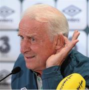 9 September 2013; Republic of Ireland manager Giovanni Trapattoni speaking to the media during a press conference ahead of their 2014 FIFA World Cup Qualifier Group C game against Austria on Tuesday. Republic of Ireland Press Conference, Ernst Happel Stadion, Vienna, Austria. Picture credit: David Maher / SPORTSFILE