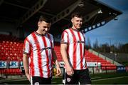 29 January 2024; Ben Doherty, left, and Cameron McJannet during a Derry City FC squad portrait session at The Ryan McBride Brandywell Stadium in Derry. Photo by Ramsey Cardy/Sportsfile