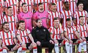29 January 2024; The Derry City squad, with manager Ruaidhrí Higgins during a team photograph at The Ryan McBride Brandywell Stadium in Derry. Photo by Ramsey Cardy/Sportsfile
