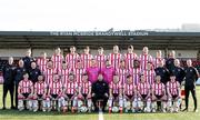 29 January 2024; The Derry City squad, with manager Ruaidhrí Higgins, and backroom staff, during a team photograph at The Ryan McBride Brandywell Stadium in Derry. Photo by Ramsey Cardy/Sportsfile