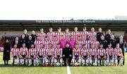 29 January 2024; The Derry City squad, with manager Ruaidhrí Higgins, backroom staff and directors, during a team photograph at The Ryan McBride Brandywell Stadium in Derry. Photo by Ramsey Cardy/Sportsfile