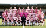 29 January 2024; The Derry City squad, with manager Ruaidhrí Higgins, during a team photograph at The Ryan McBride Brandywell Stadium in Derry. Photo by Ramsey Cardy/Sportsfile