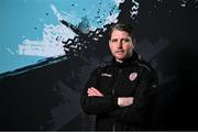 29 January 2024; Manager Ruaidhrí Higgins during a Derry City FC squad portrait session at The Ryan McBride Brandywell Stadium in Derry. Photo by Ramsey Cardy/Sportsfile