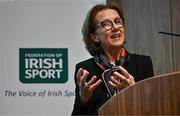 2 February 2024; Éilis Murrary, Chief Executive Officer at Philanthropy Ireland, addresses the audience during the Federation of Irish Sport Annual Leaders Forum 2024 at the Sport Ireland Campus Conference Centre in Dublin. Photo by Sam Barnes/Sportsfile