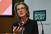 2 February 2024; Éilis Murrary, Chief Executive Officer at Philanthropy Ireland, addresses the audience during the Federation of Irish Sport Annual Leaders Forum 2024 at the Sport Ireland Campus Conference Centre in Dublin. Photo by Sam Barnes/Sportsfile